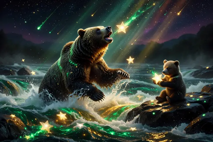 The bear who catches stars in the river