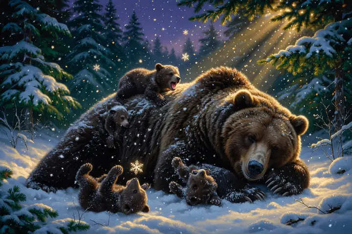 The cubs' first snow