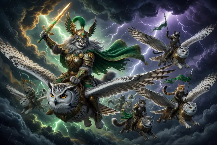 The queen of the cats rides to war