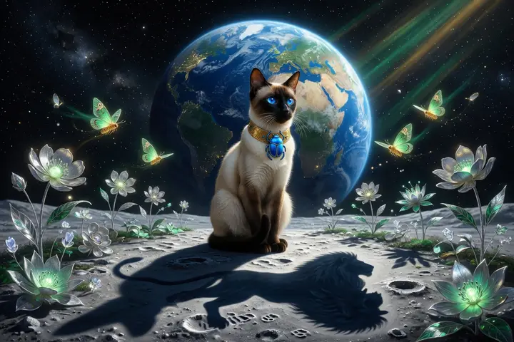 The cat in the garden of the moon