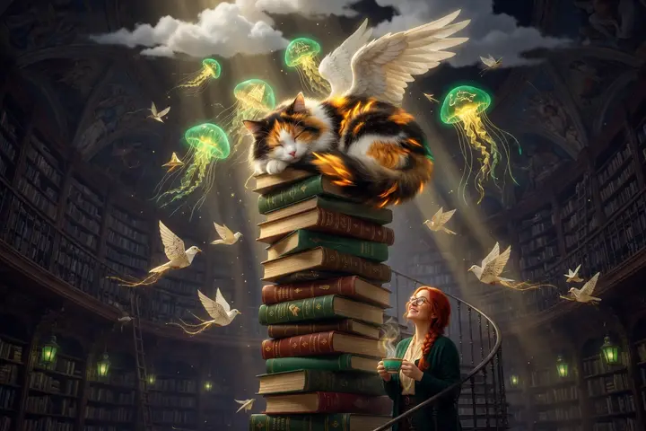 The cat who guards the library of dreams