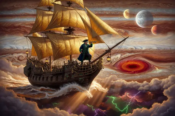 The ship sailing through the clouds of Jupiter
