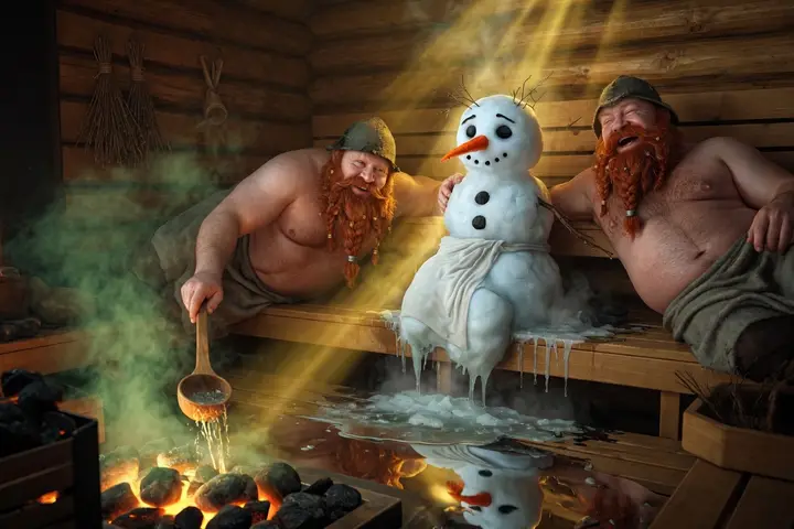 The snowman in the sauna