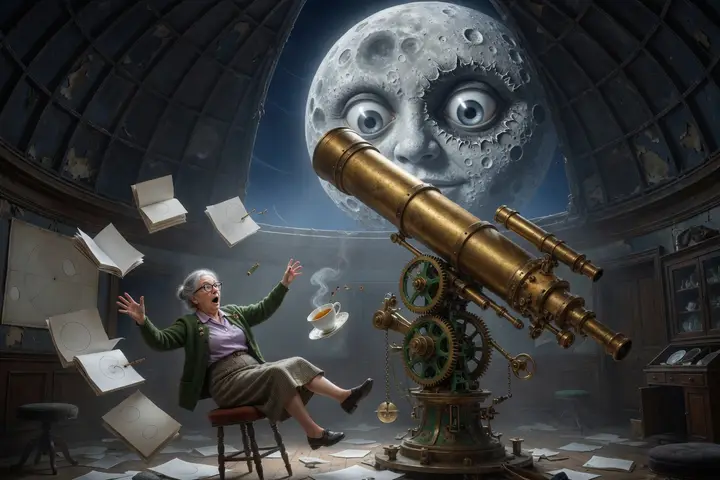 The moon looks back through the telescope