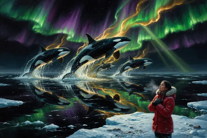 The orcas who swim through the northern lights