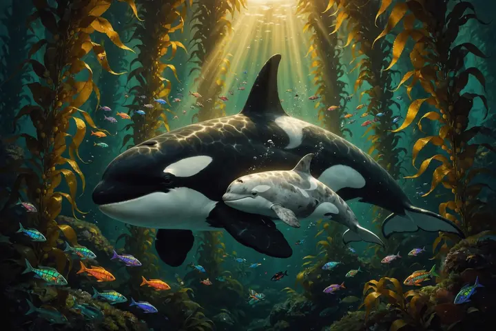 The orca mother and calf